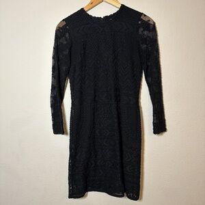 Isabel Marant H&M Black Lace Embroidered LBD Dress Sheer Long Sleeve Size 6
